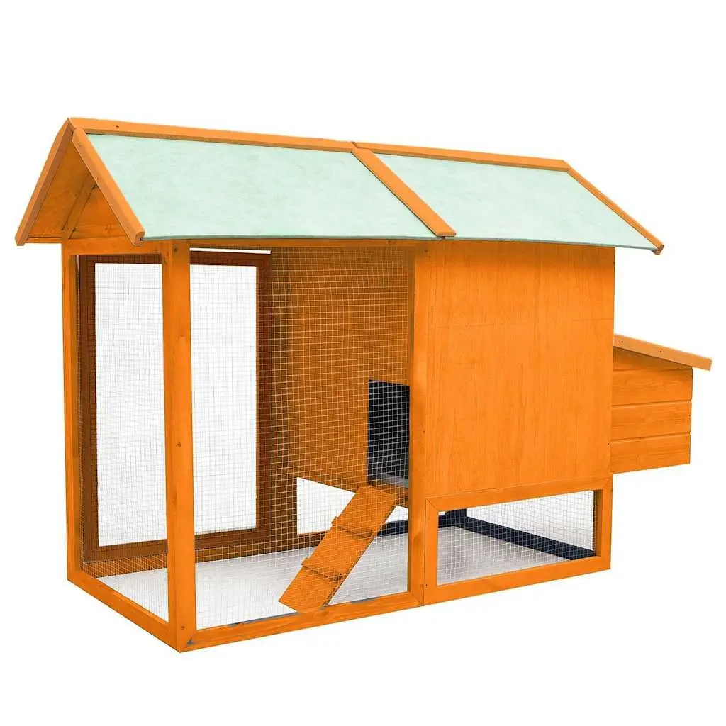Chicken Cage Wooden Hen House 170x81x110 cm Brown with Ramp and Run