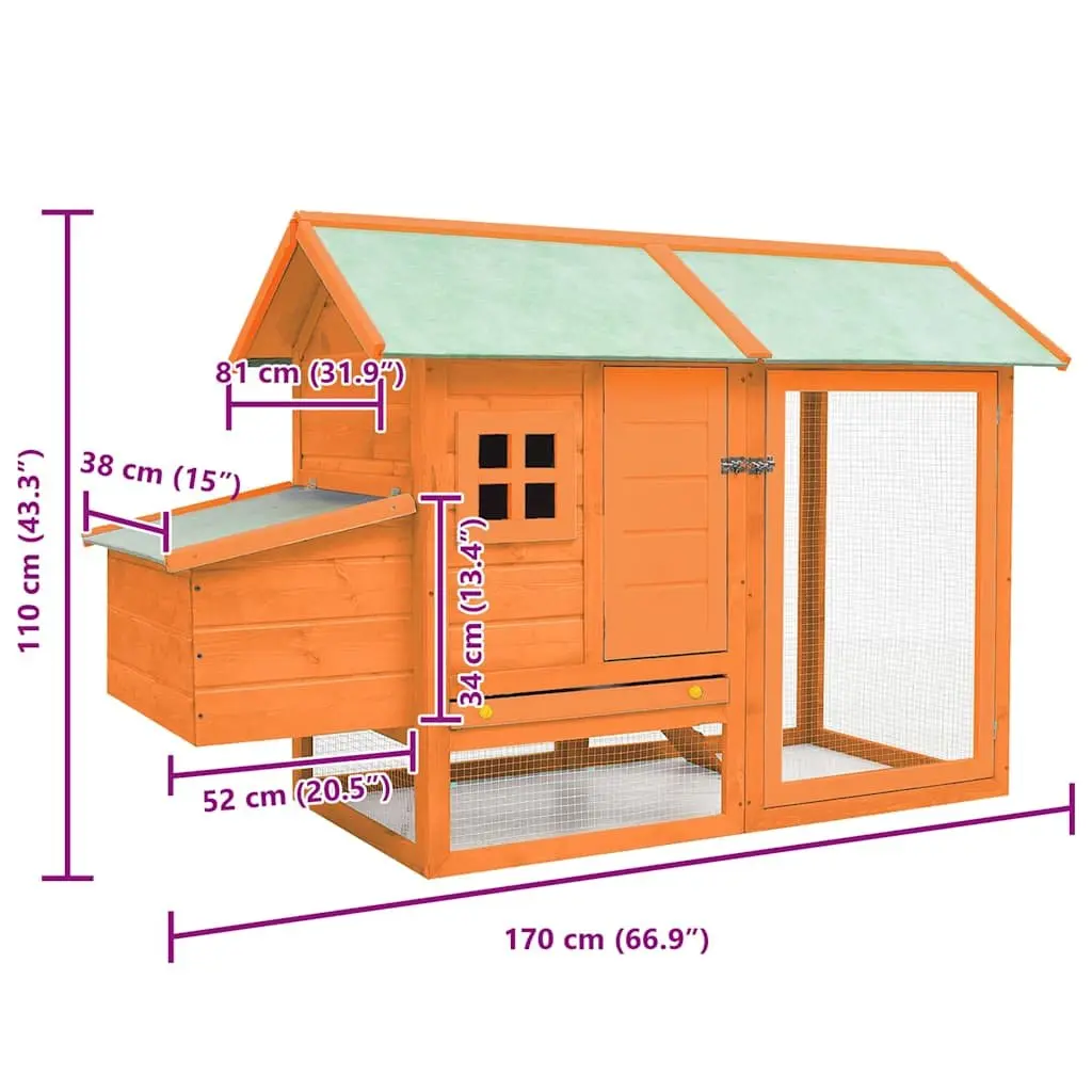 Chicken Cage Wooden Hen House 170x81x110 cm Brown with Ramp and Run
