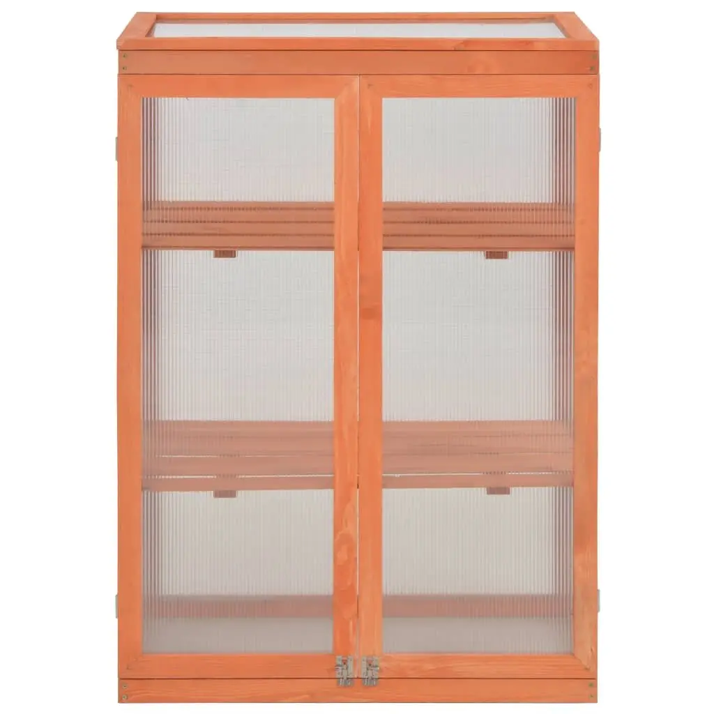 Wooden Garden Greenhouse PC Board 75x47x109cm Brown with Shelves Cold Frame Gardening