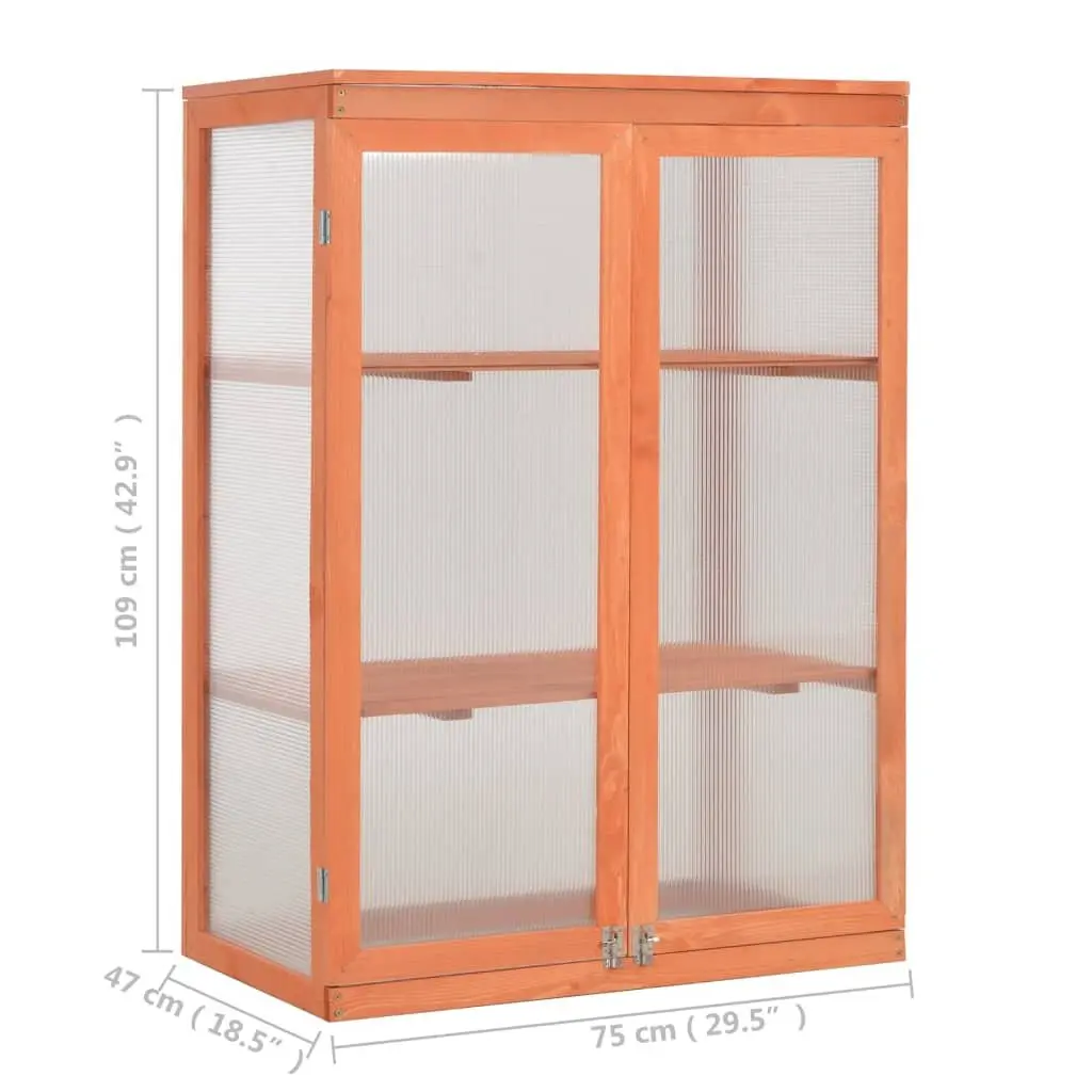 Wooden Garden Greenhouse PC Board 75x47x109cm Brown with Shelves Cold Frame Gardening