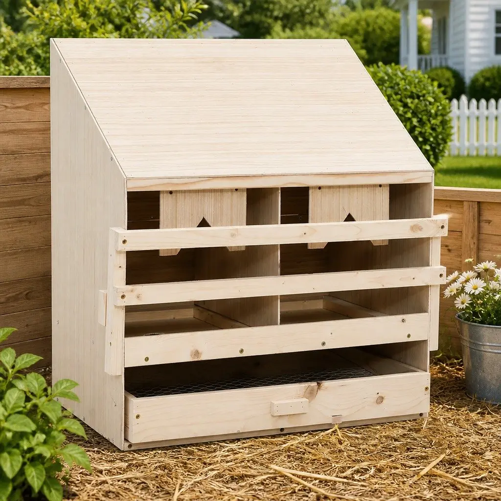 Wooden Chicken Laying Nest Box 2 Compartments 63 x 40 x 65 cm
