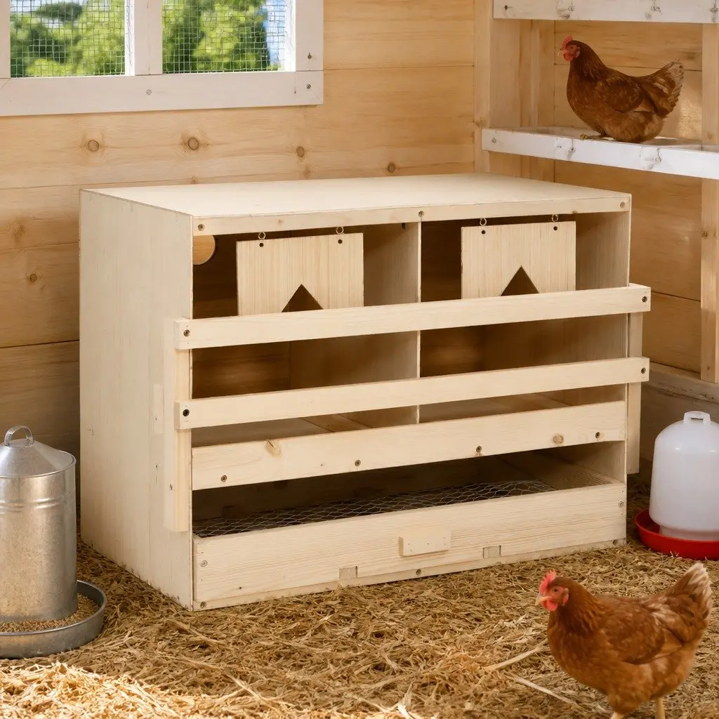 Wooden Chicken Nesting Box 2 Compartments for Egg Collection Removable Drawer 63x40x45cm