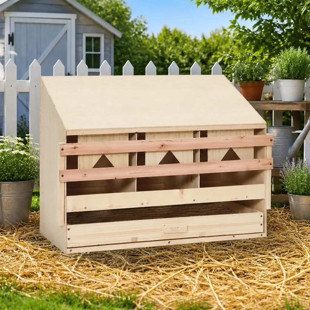 Chicken Nesting Box Wooden 3 Compartments 72 x 33 x 54 cm Brown