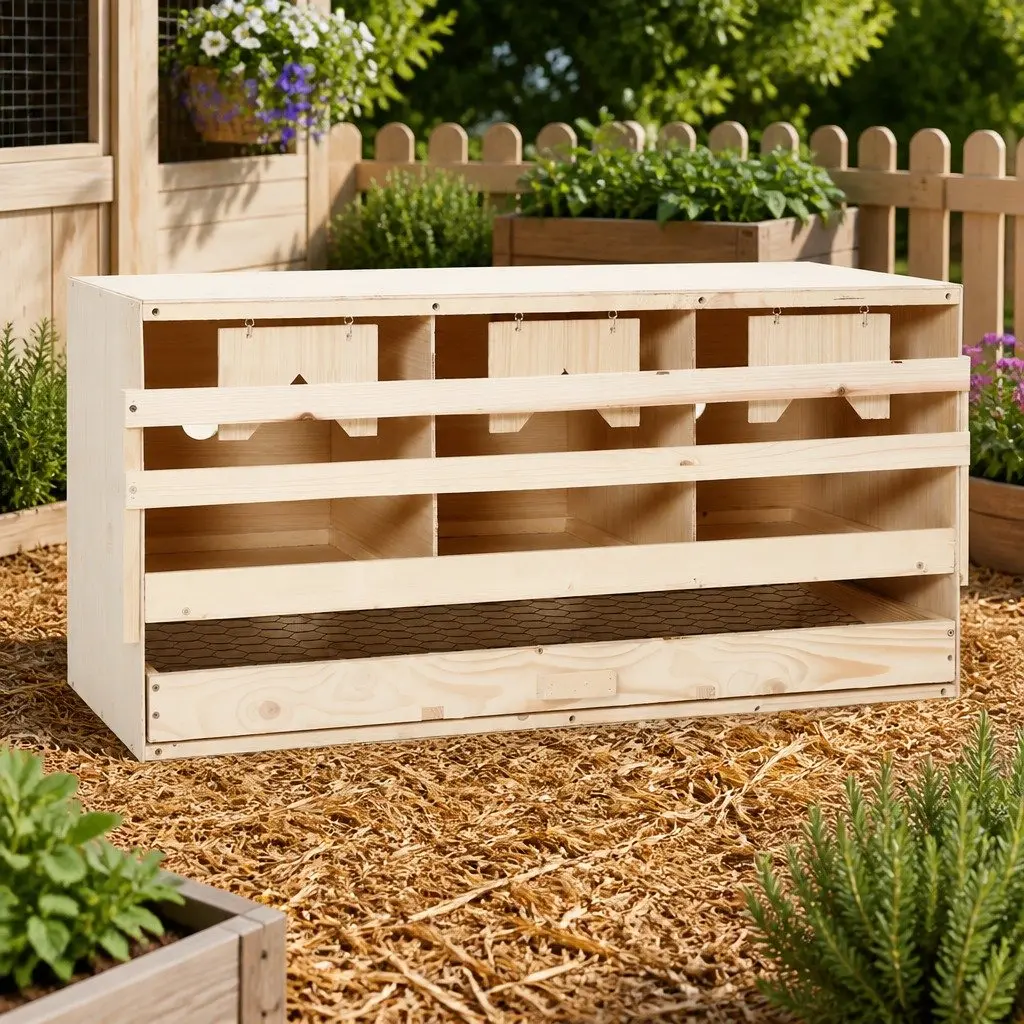 Wooden Chicken Nesting Box For Poultry Egg Collection With Three Compartments Removable Bottom 72x33x38cm