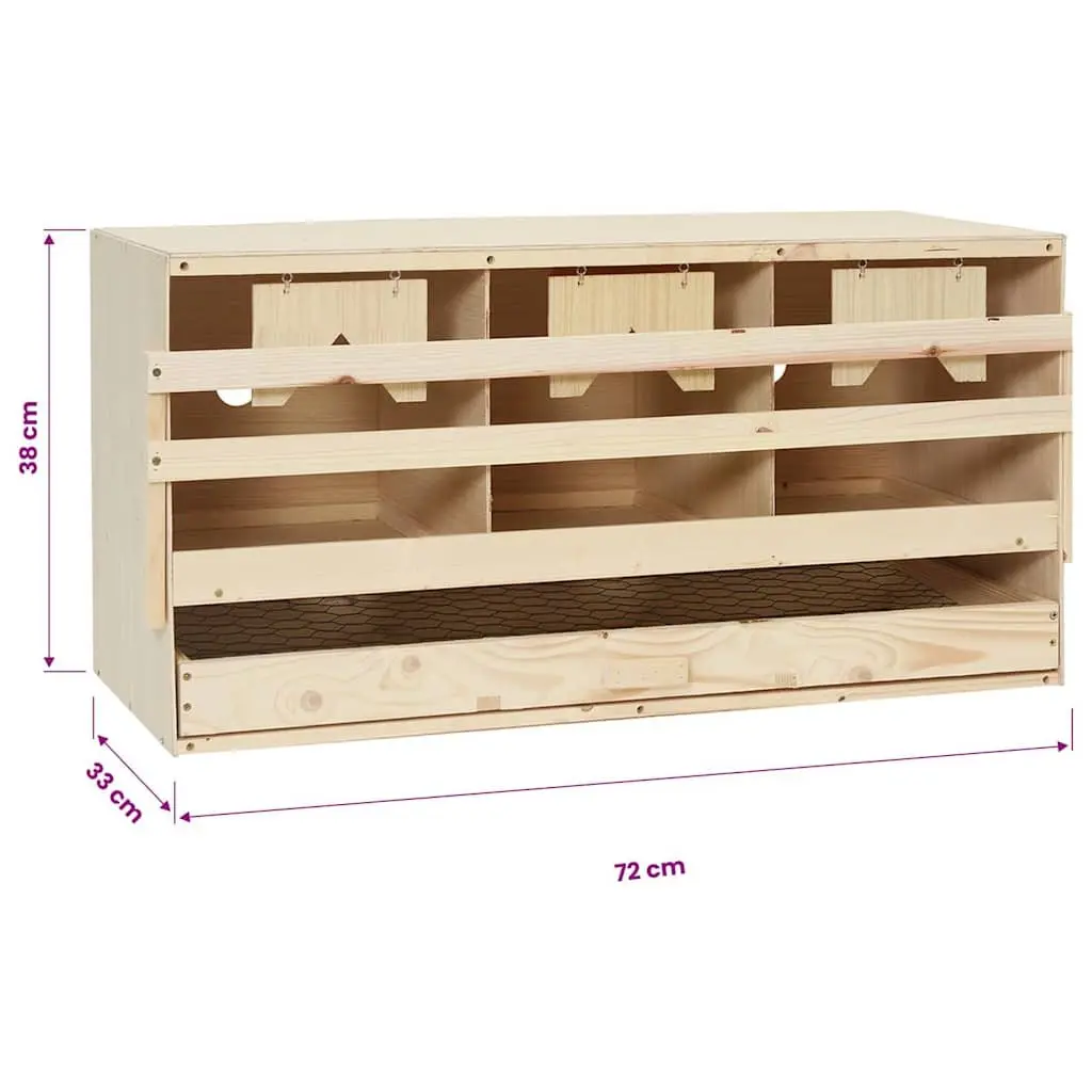 Wooden Chicken Nesting Box For Poultry Egg Collection With Three Compartments Removable Bottom 72x33x38cm
