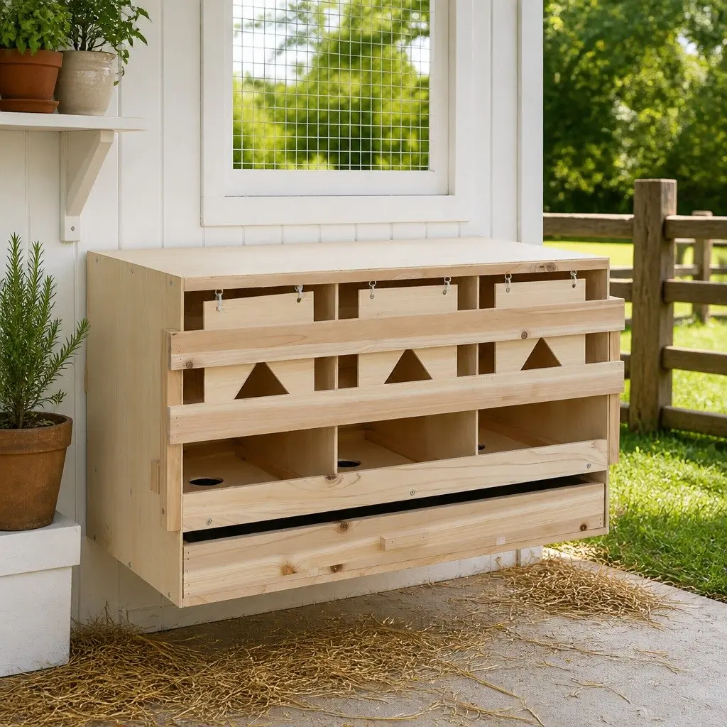 Wooden Poultry Nesting Box 3 Compartments for Chicken Laying with Collection Drawer 96x40x45cm