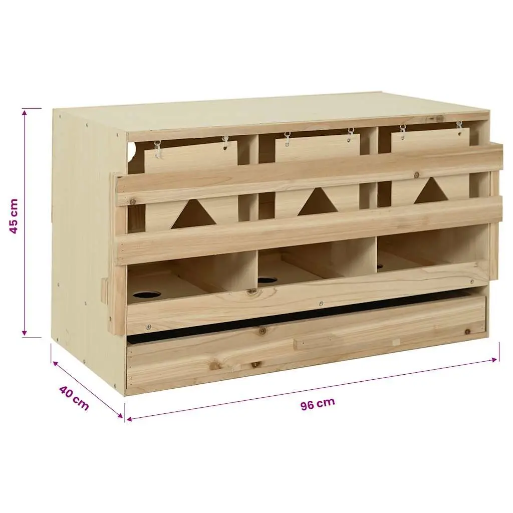 Wooden Poultry Nesting Box 3 Compartments for Chicken Laying with Collection Drawer 96x40x45cm