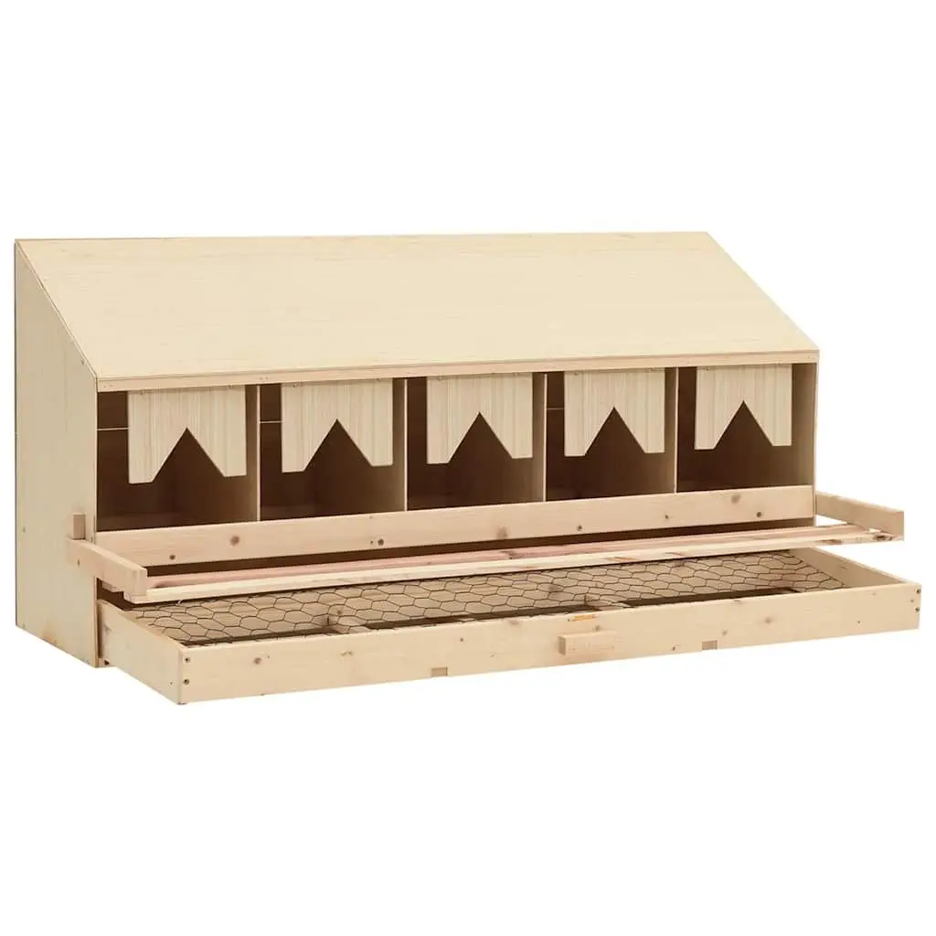 Wooden Nesting Box for Chickens 5 Compartments Solid Pine Wood Egg Collection Drawer Removable Bottom Layer 117x33x54cm