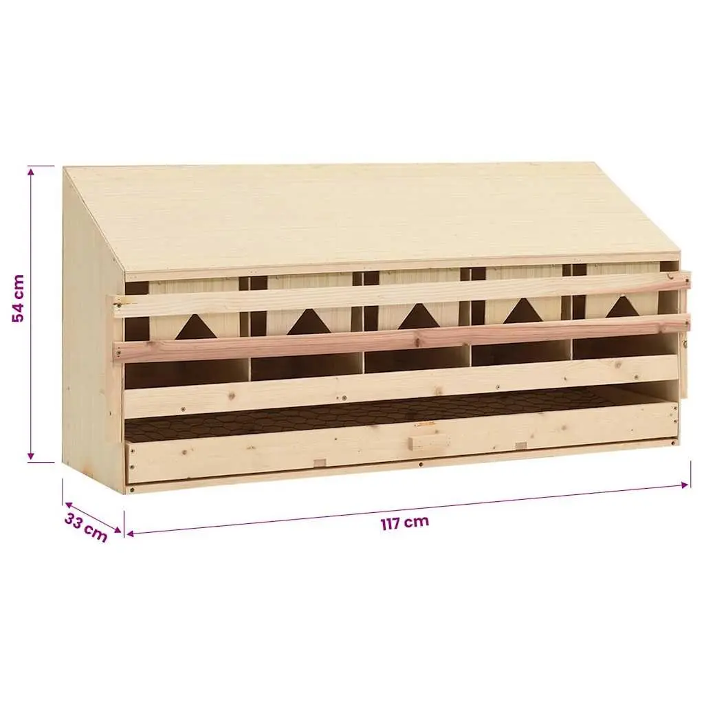 Wooden Nesting Box for Chickens 5 Compartments Solid Pine Wood Egg Collection Drawer Removable Bottom Layer 117x33x54cm