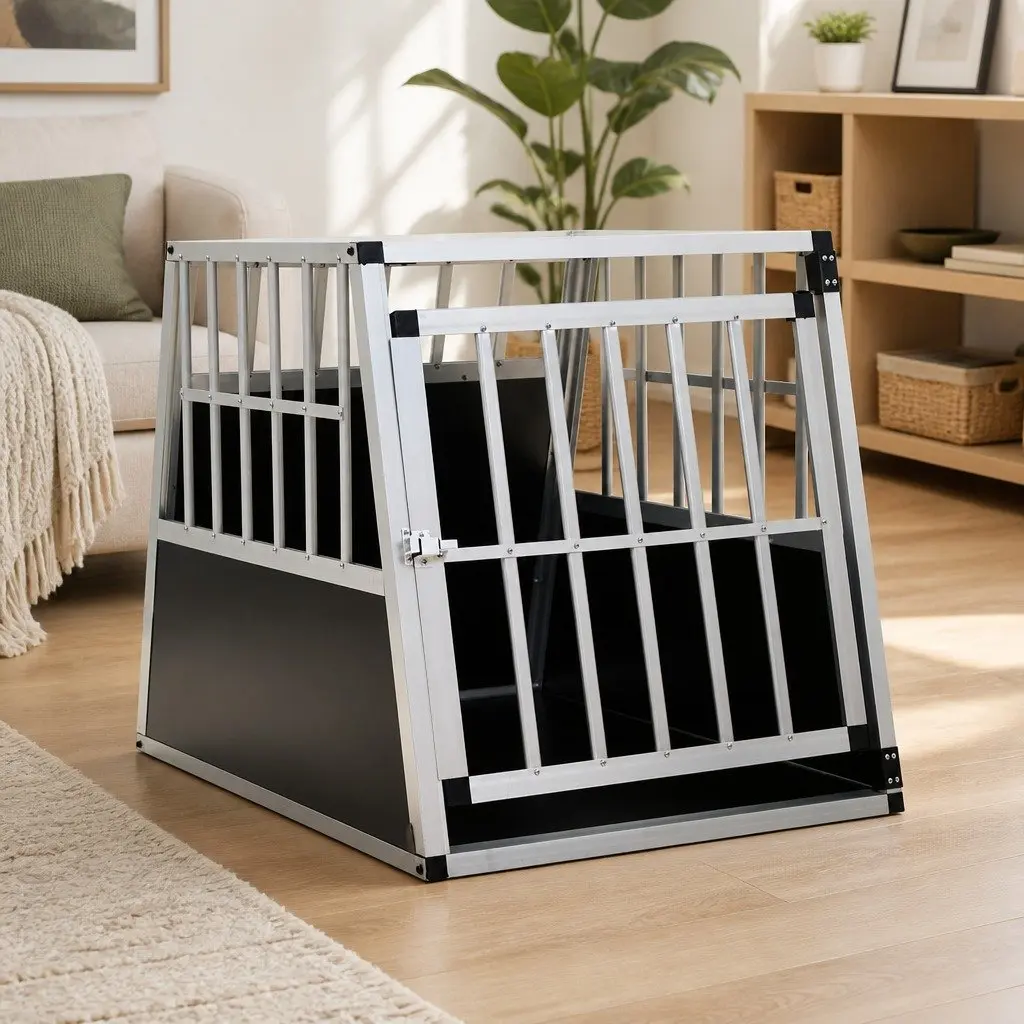 Dog Cage Aluminium Frame MDF 65x91x69.5 cm Silver Single Door