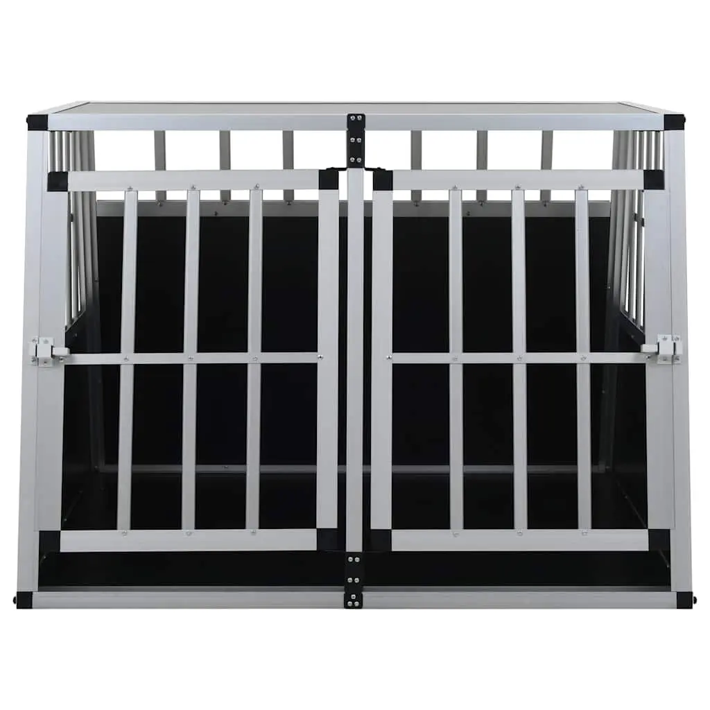 Dog Cage with Double Door Silver Portable Car Pet Travel Crate Safe Comfortable