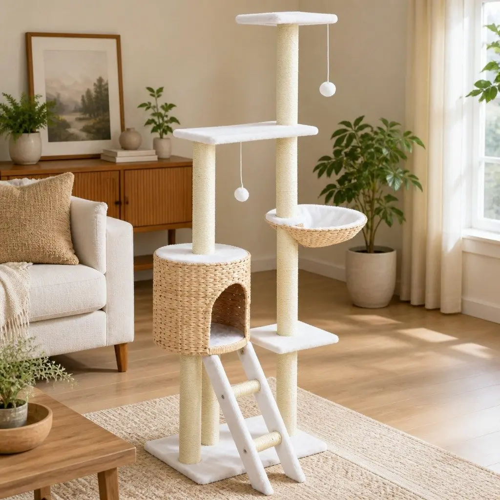 Cat Tree Seagrass Scratching Post House Platform Brown
