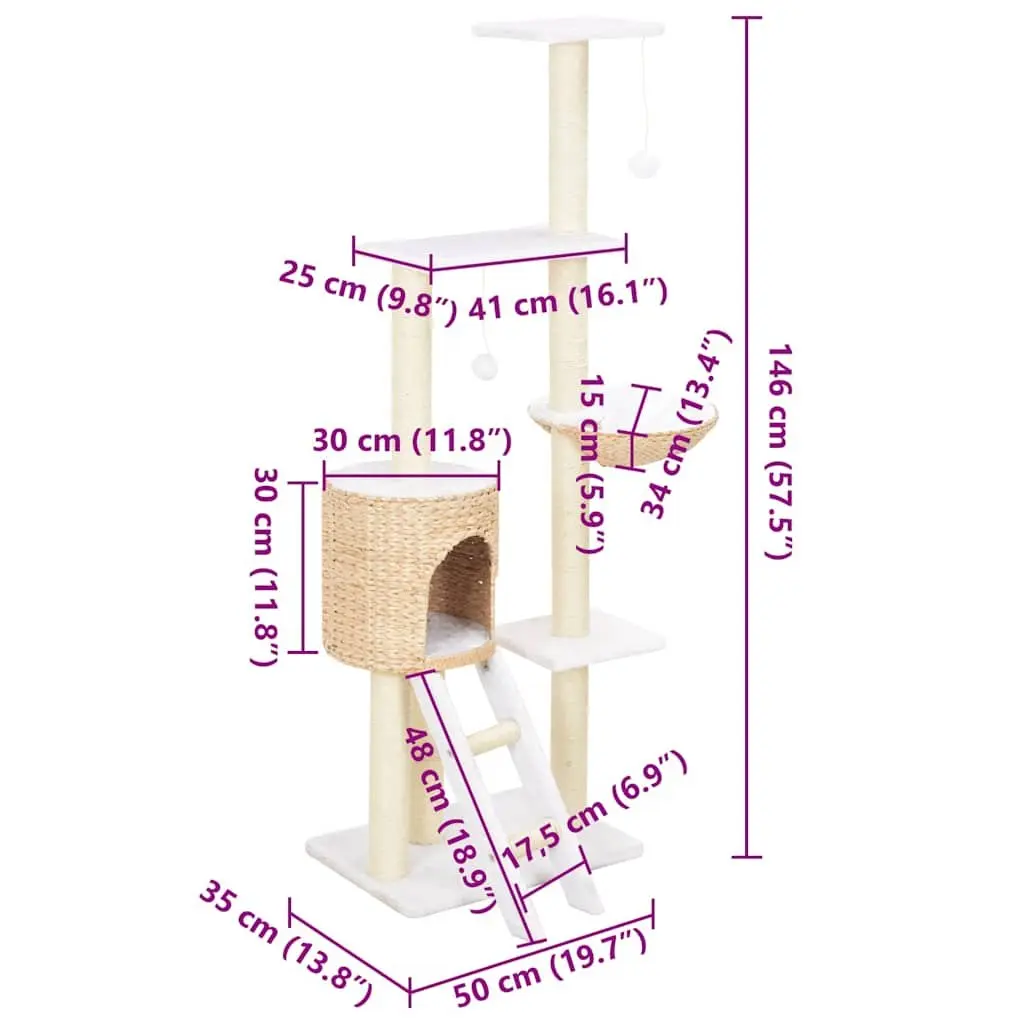 Cat Tree Seagrass Scratching Post House Platform Brown