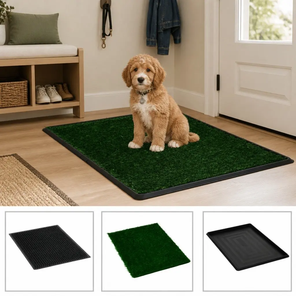 Indoor Potty Training Pad Mat Artificial Grass with Tray 76x51cm Green