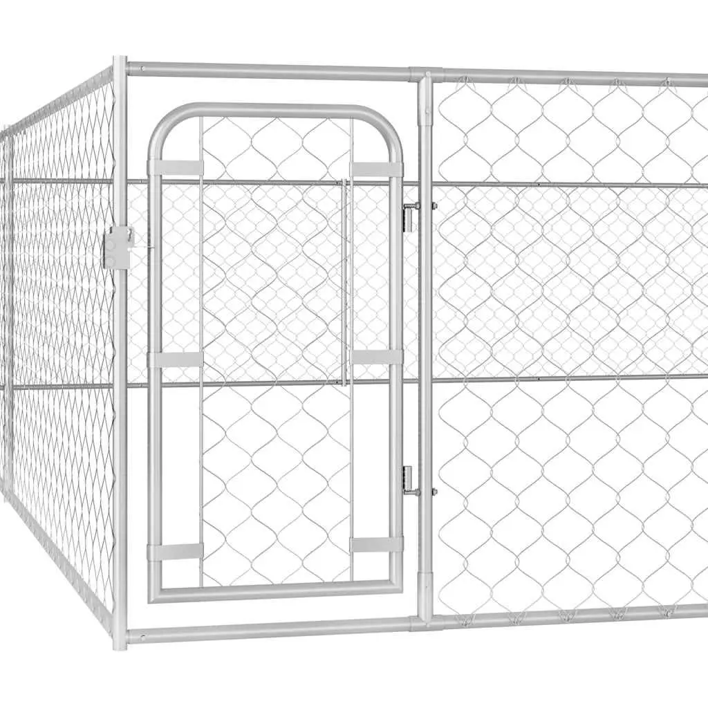Dog Kennel Chain-Link Mesh Heavy-Duty Galvanised Steel 6x6x1m Silver