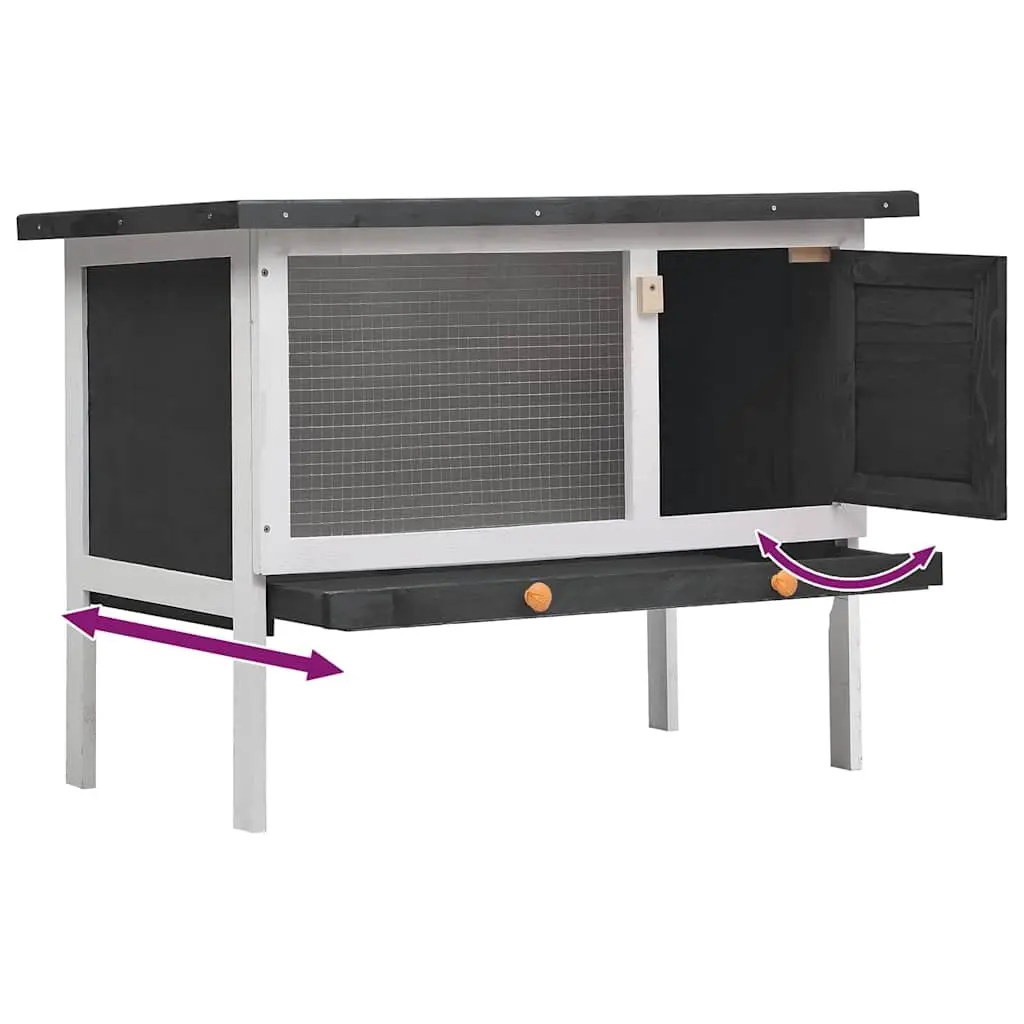 Outdoor Rabbit Hutch Wood Single Layer Grey