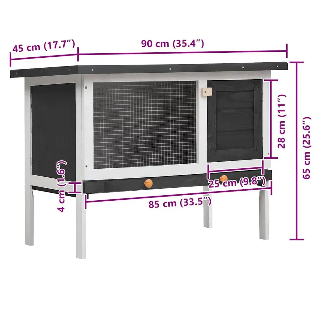 Outdoor Rabbit Hutch Wood Single Layer Grey