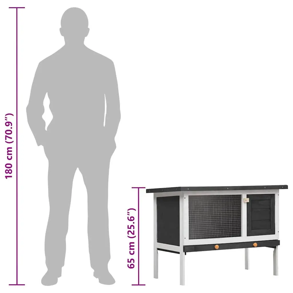 Outdoor Rabbit Hutch Wood Single Layer Grey