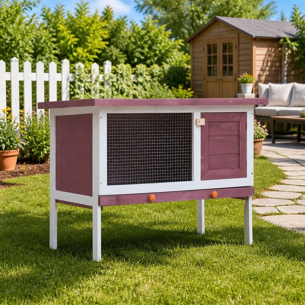 Outdoor Rabbit Hutch Large Brown Wood Cage Small Animal Pet Enclosure Exercise