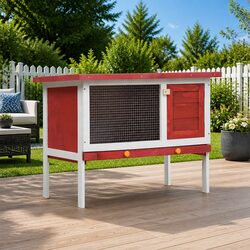 Outdoor Rabbit Hutch Single Layer Red Wood Cage Small Animal Pet Enclosure