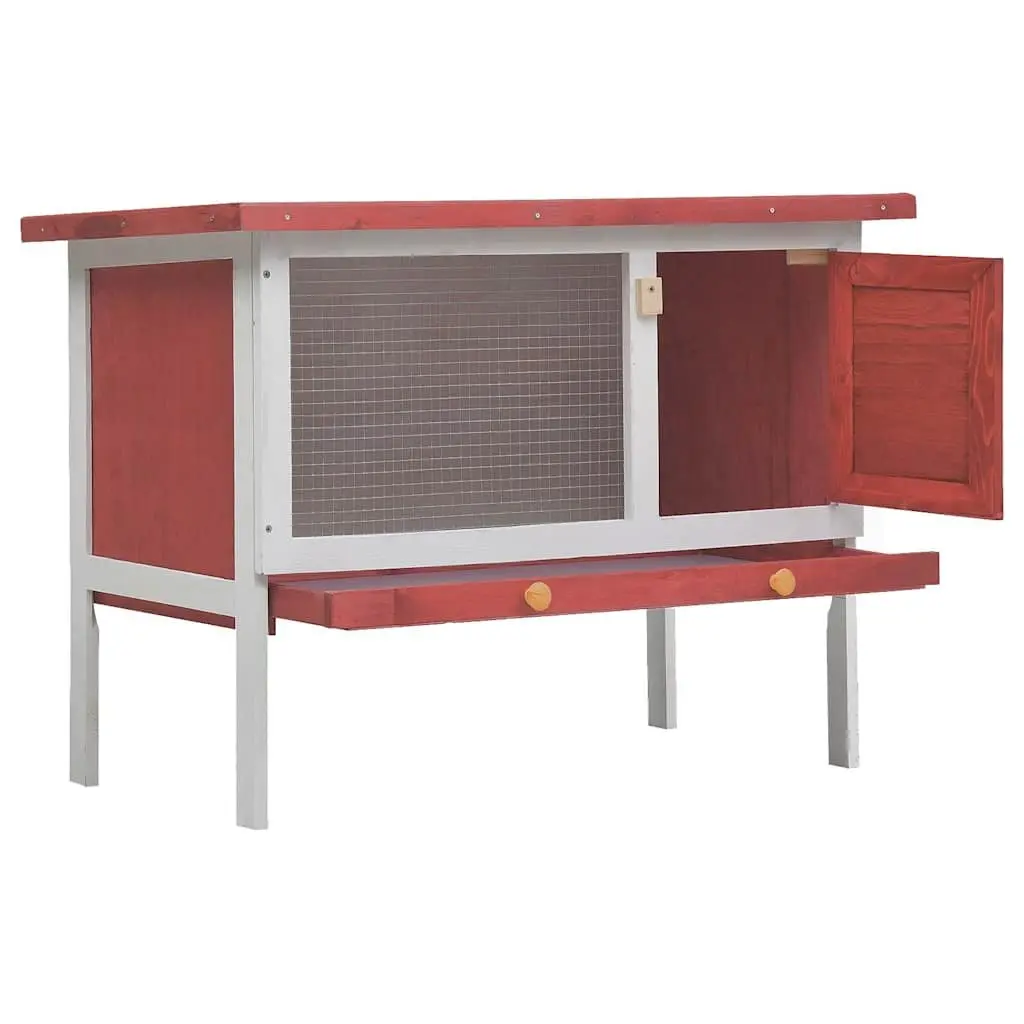 Outdoor Rabbit Hutch Wooden Frame Iron Wire Mesh Red 1 Layer