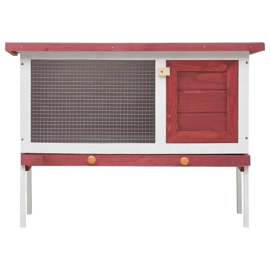 Outdoor Rabbit Hutch Wooden Frame Iron Wire Mesh Red 1 Layer