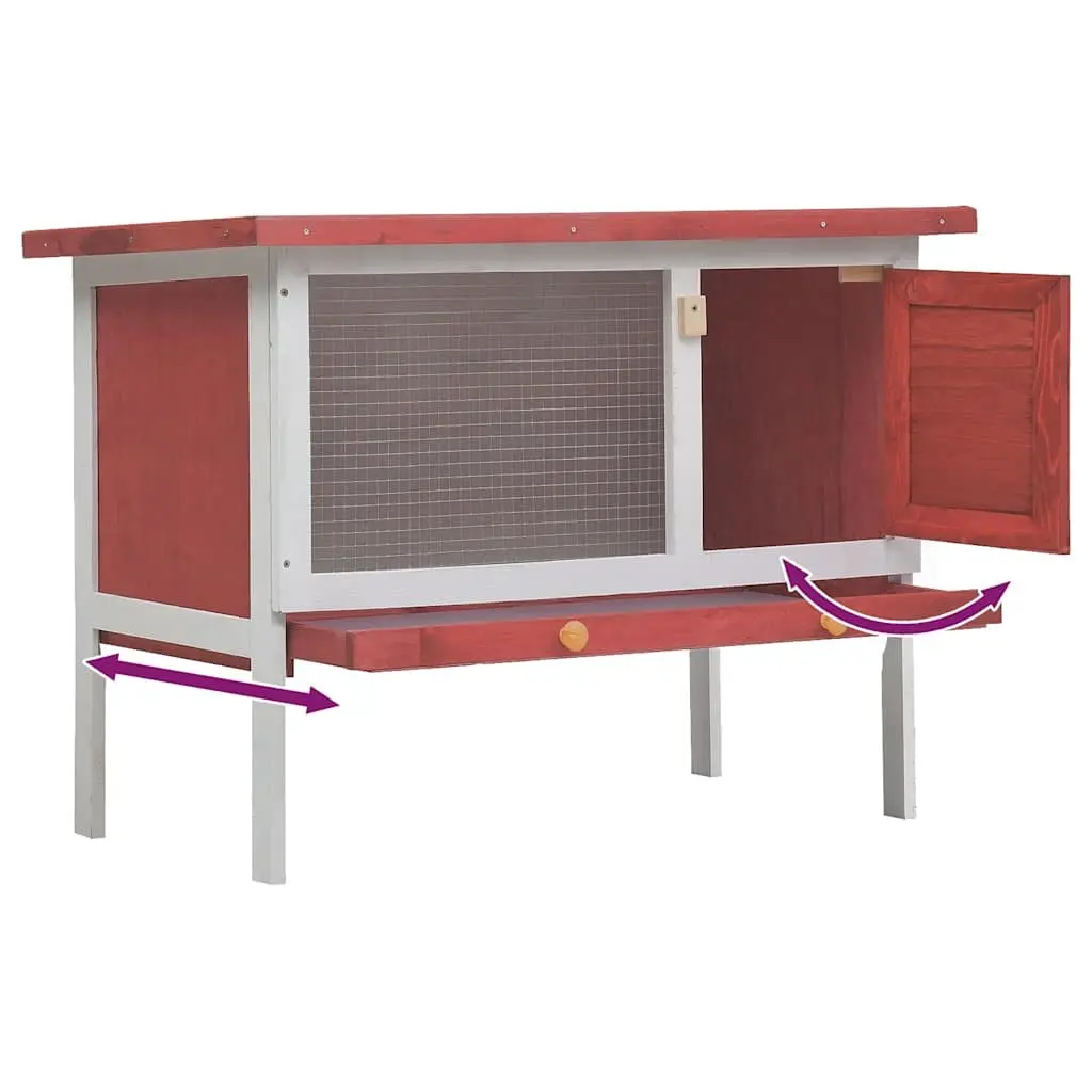 Outdoor Rabbit Hutch Wooden Frame Iron Wire Mesh Red 1 Layer