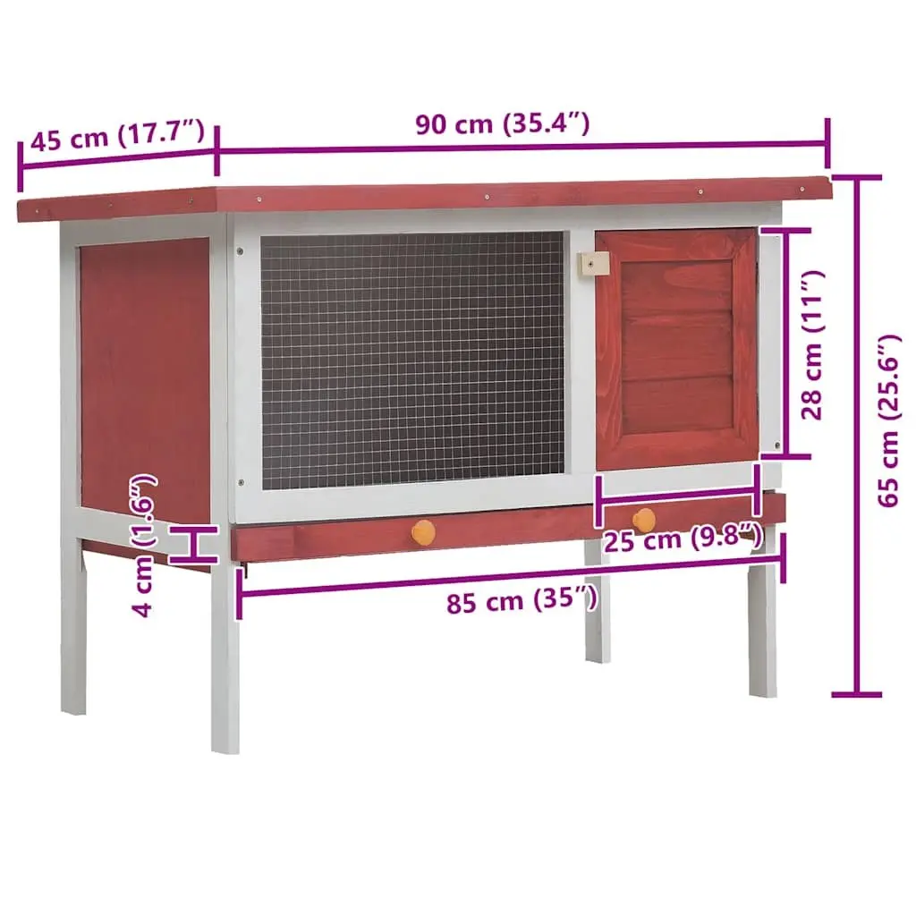 Outdoor Rabbit Hutch Wooden Frame Iron Wire Mesh Red 1 Layer