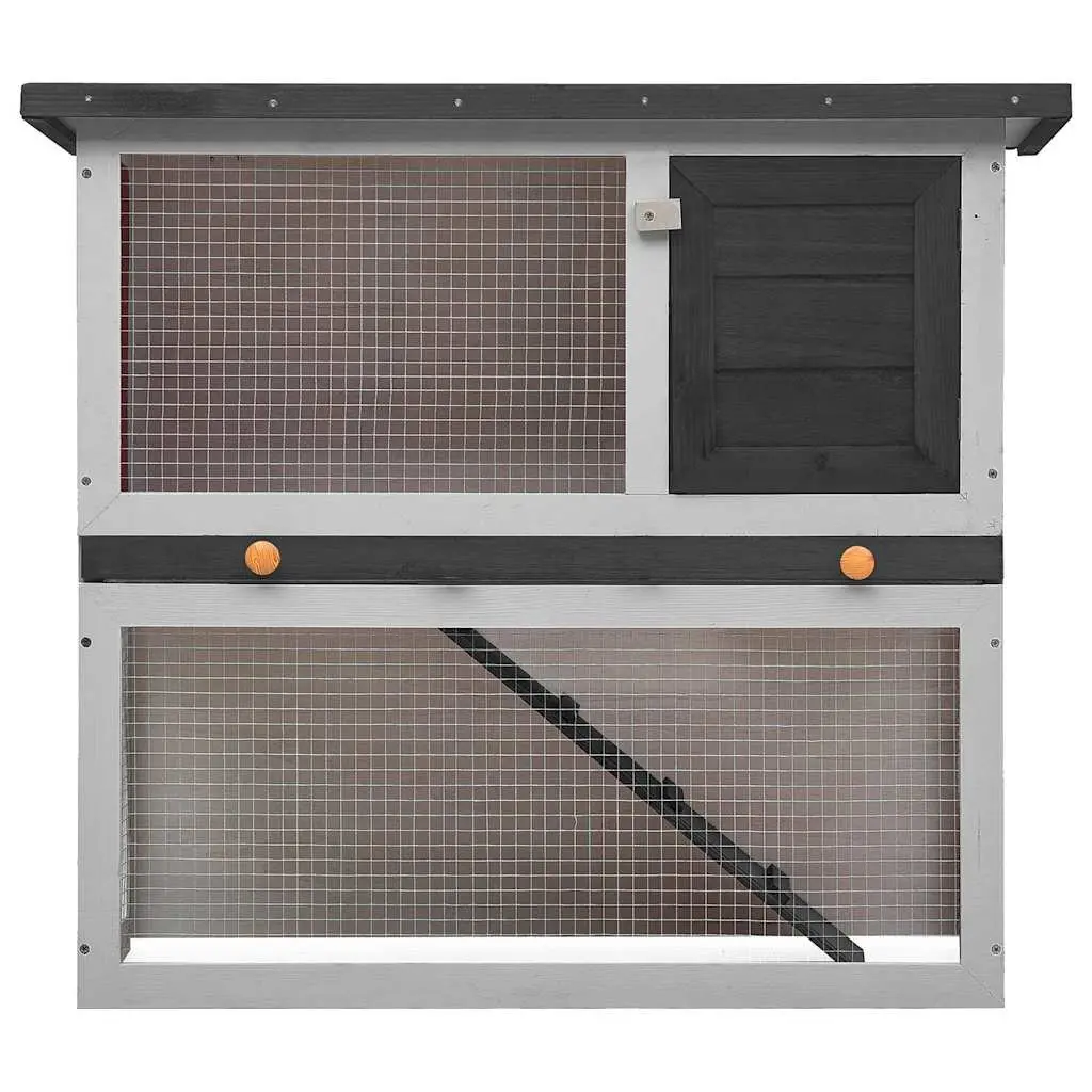 Outdoor Wooden Rabbit Hutch Grey Enclosure Small Animal Cage with Exercise Ramp and Covered Sleeping Area