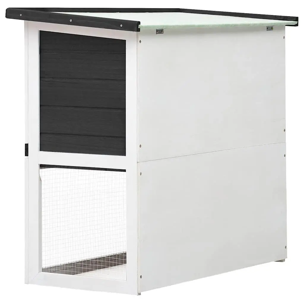 Outdoor Wooden Rabbit Hutch Grey Enclosure Small Animal Cage with Exercise Ramp and Covered Sleeping Area
