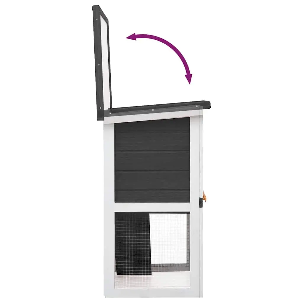 Outdoor Wooden Rabbit Hutch Grey Enclosure Small Animal Cage with Exercise Ramp and Covered Sleeping Area