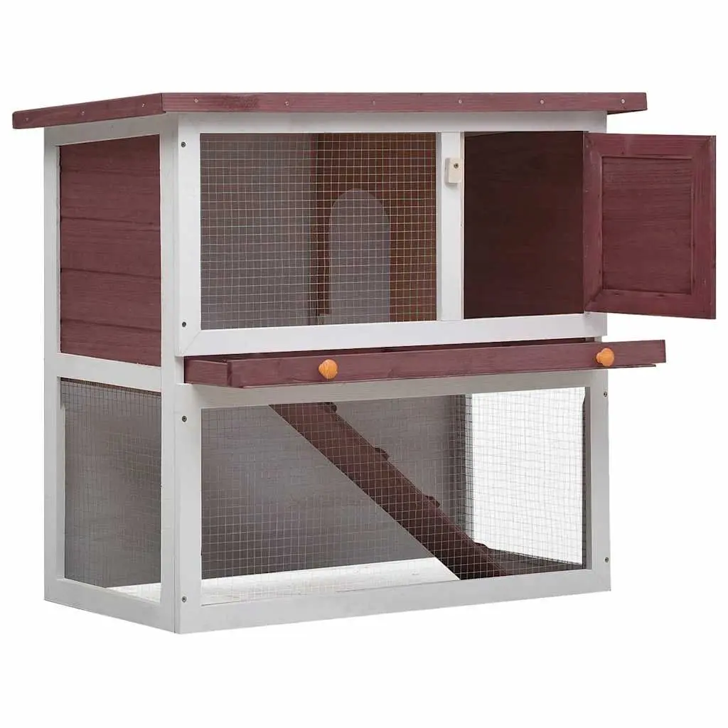 Outdoor Rabbit Hutch Wooden Two-Level Cage with Ramp Brown