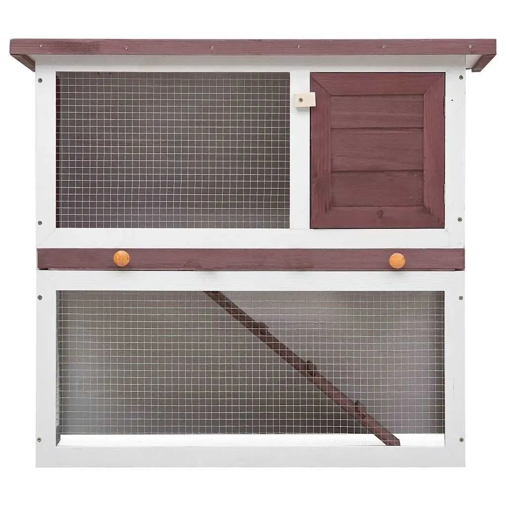 Outdoor Rabbit Hutch Wooden Two-Level Cage with Ramp Brown