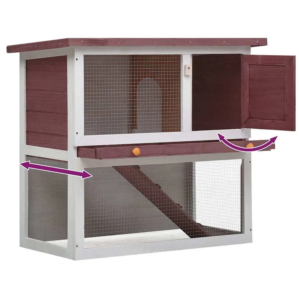 Outdoor Rabbit Hutch Wooden Two-Level Cage with Ramp Brown