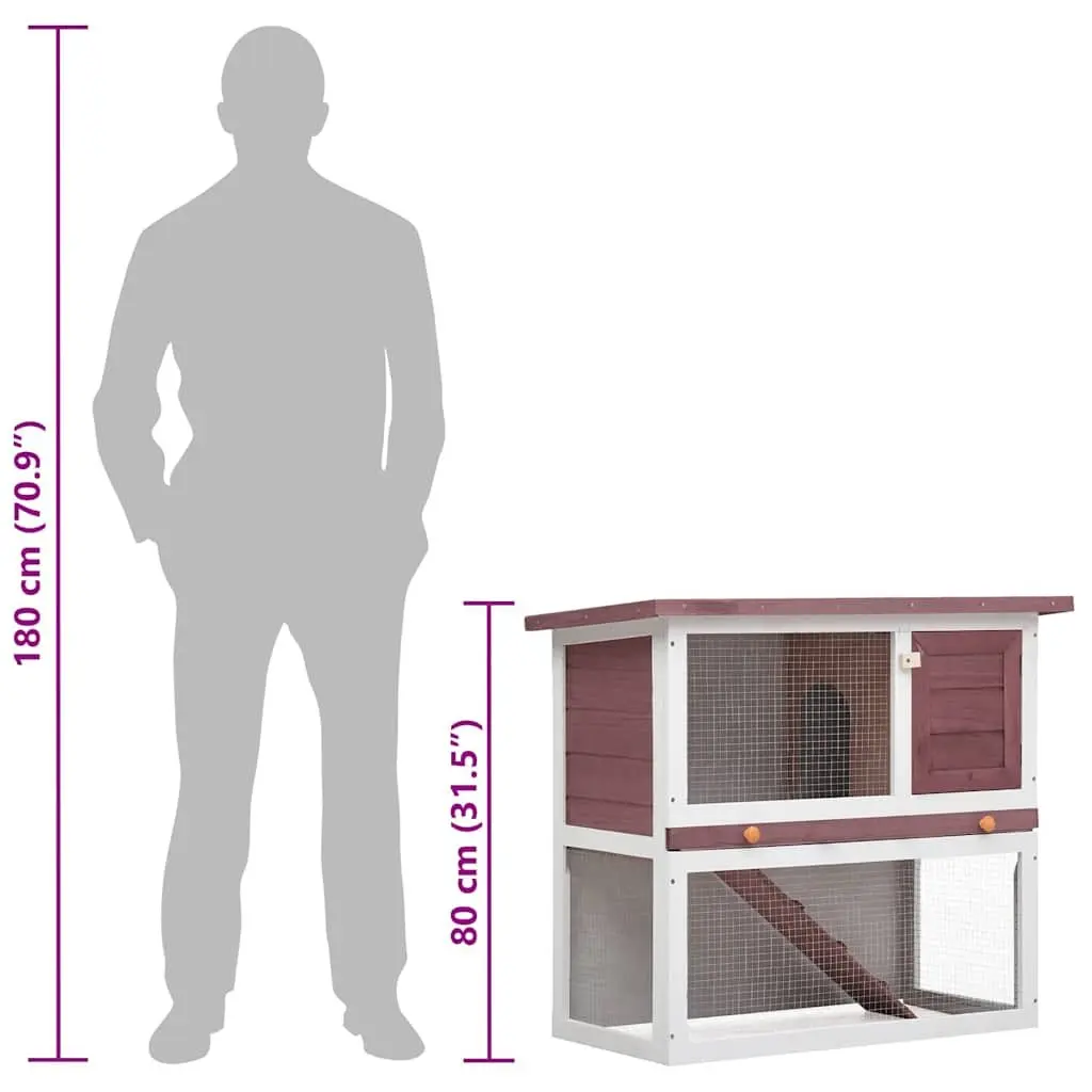 Outdoor Rabbit Hutch Wooden Two-Level Cage with Ramp Brown
