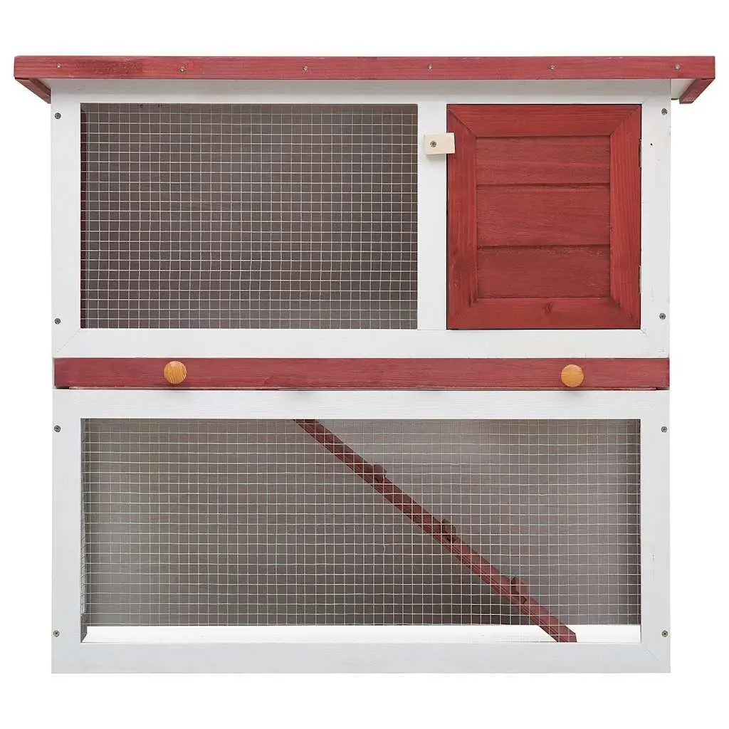 Wood Rabbit Hutch Two-Level Enclosure with Ramp Red