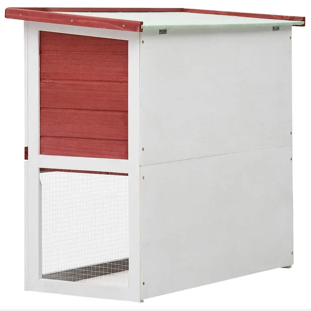 Wood Rabbit Hutch Two-Level Enclosure with Ramp Red