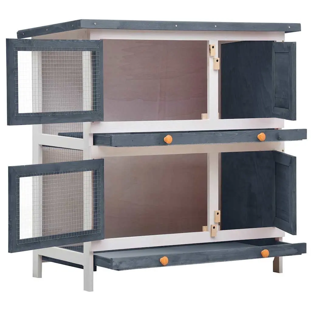 Rabbit Hutch Wooden 2 Layer Outdoor Small Animal Cage Enclosure Grey
