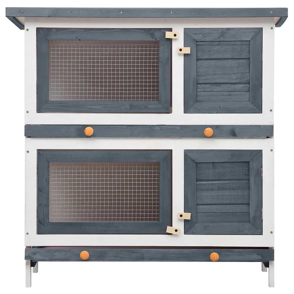 Rabbit Hutch Wooden 2 Layer Outdoor Small Animal Cage Enclosure Grey