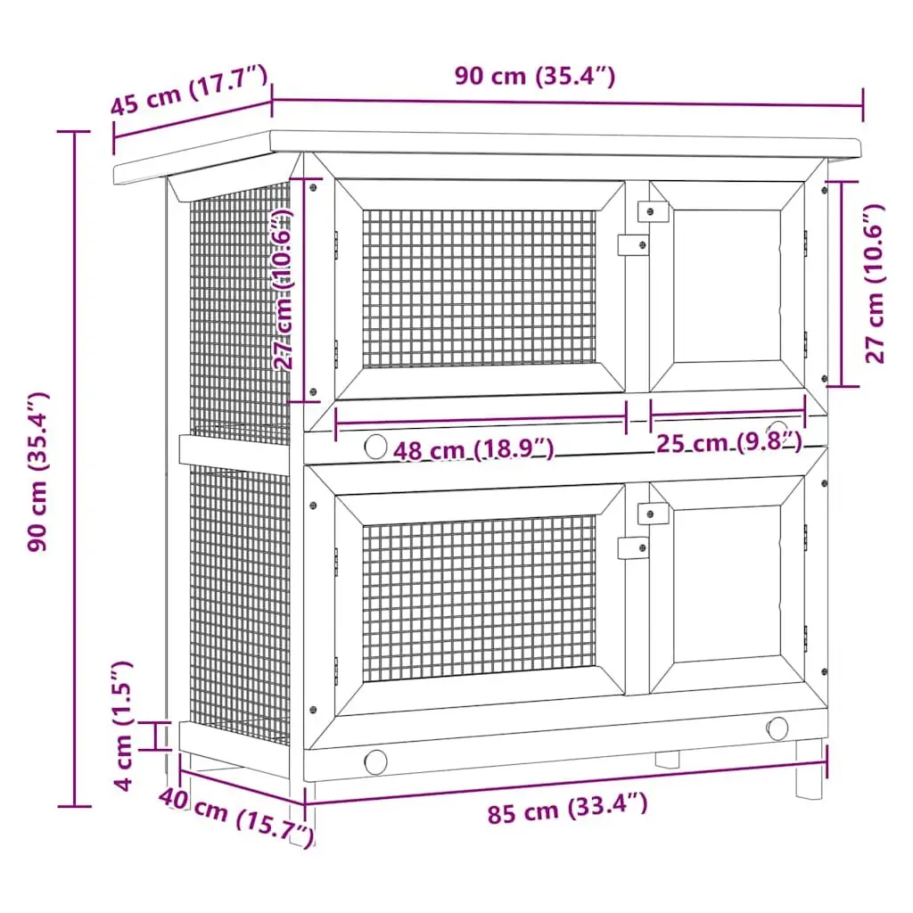 Rabbit Hutch Wooden 2 Layer Outdoor Small Animal Cage Enclosure Grey
