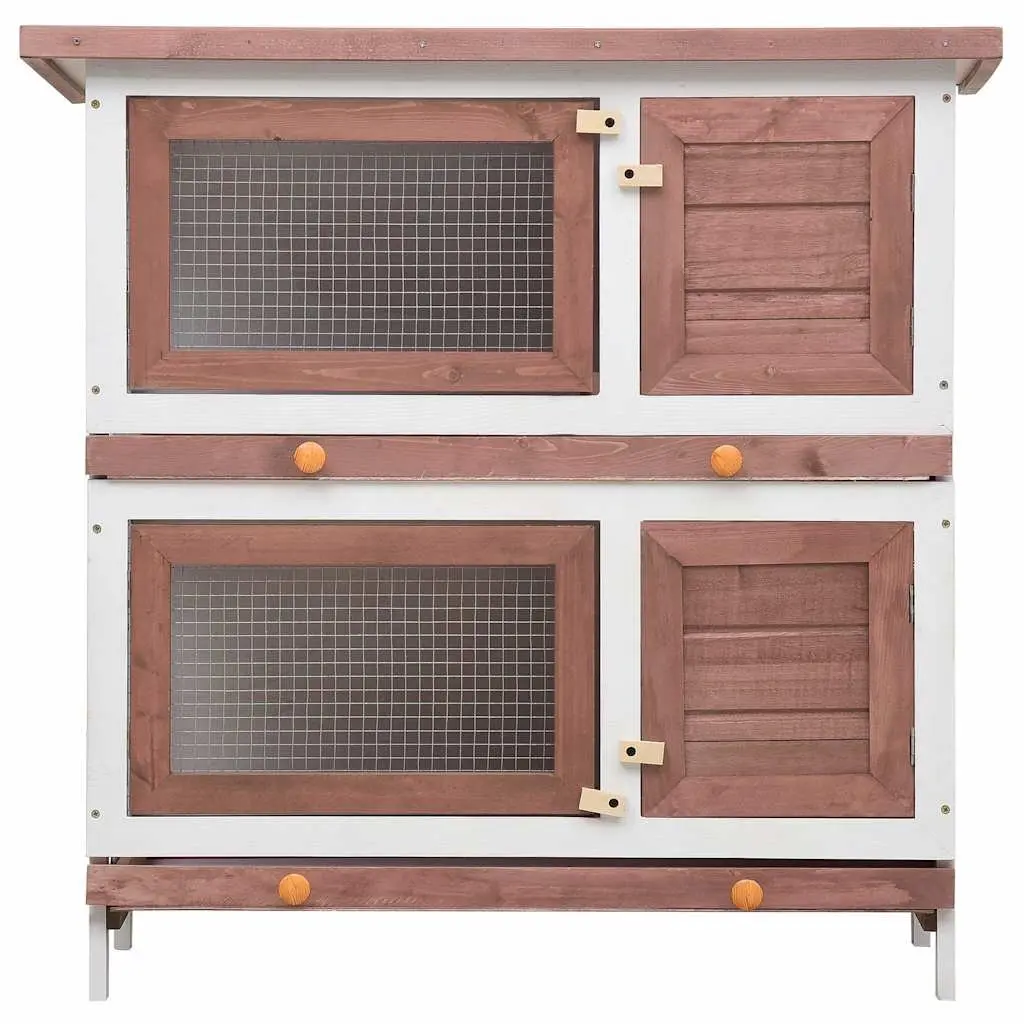 Wooden Rabbit Hutch with Four Access Doors and Cleaning Trays