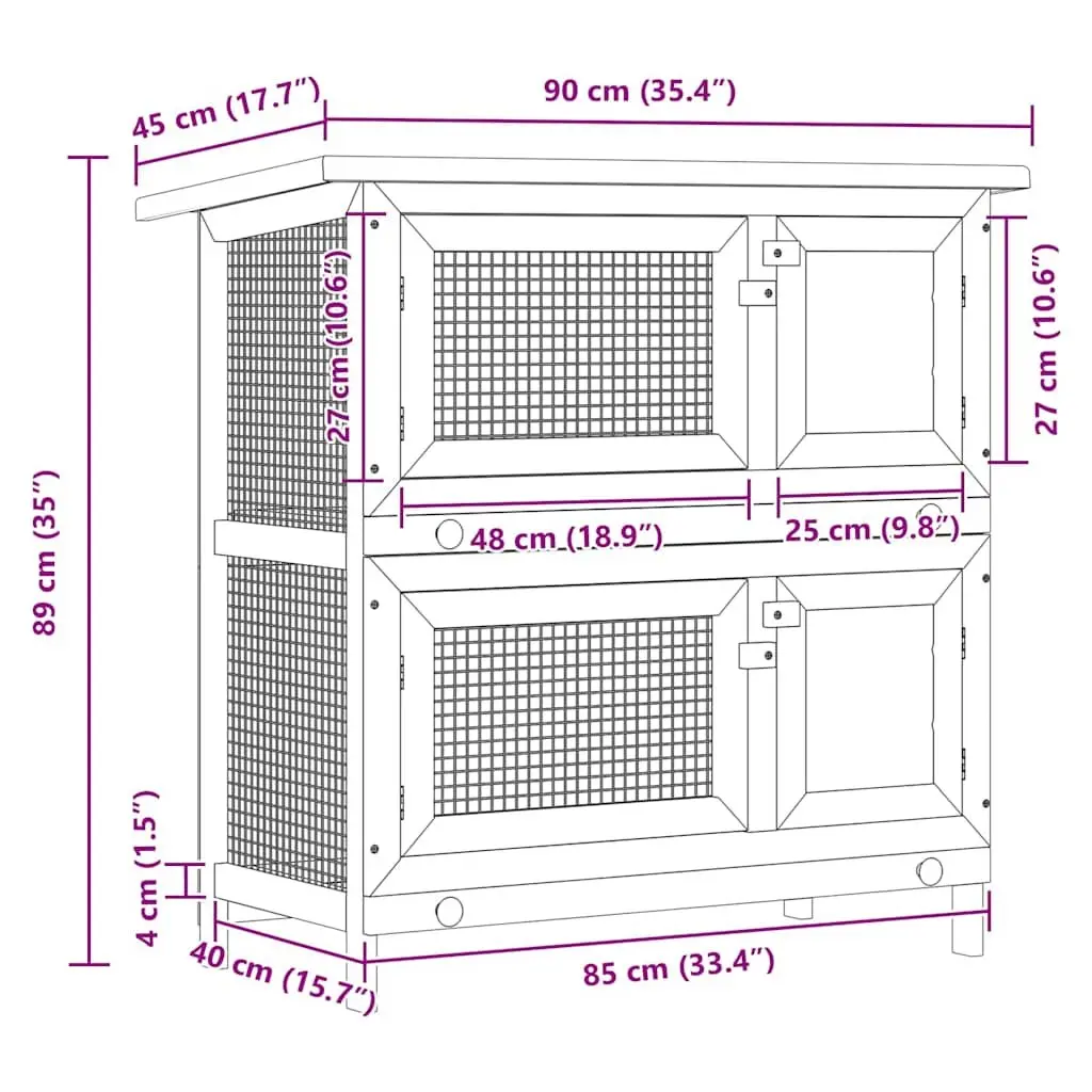 Wooden Rabbit Hutch with Four Access Doors and Cleaning Trays