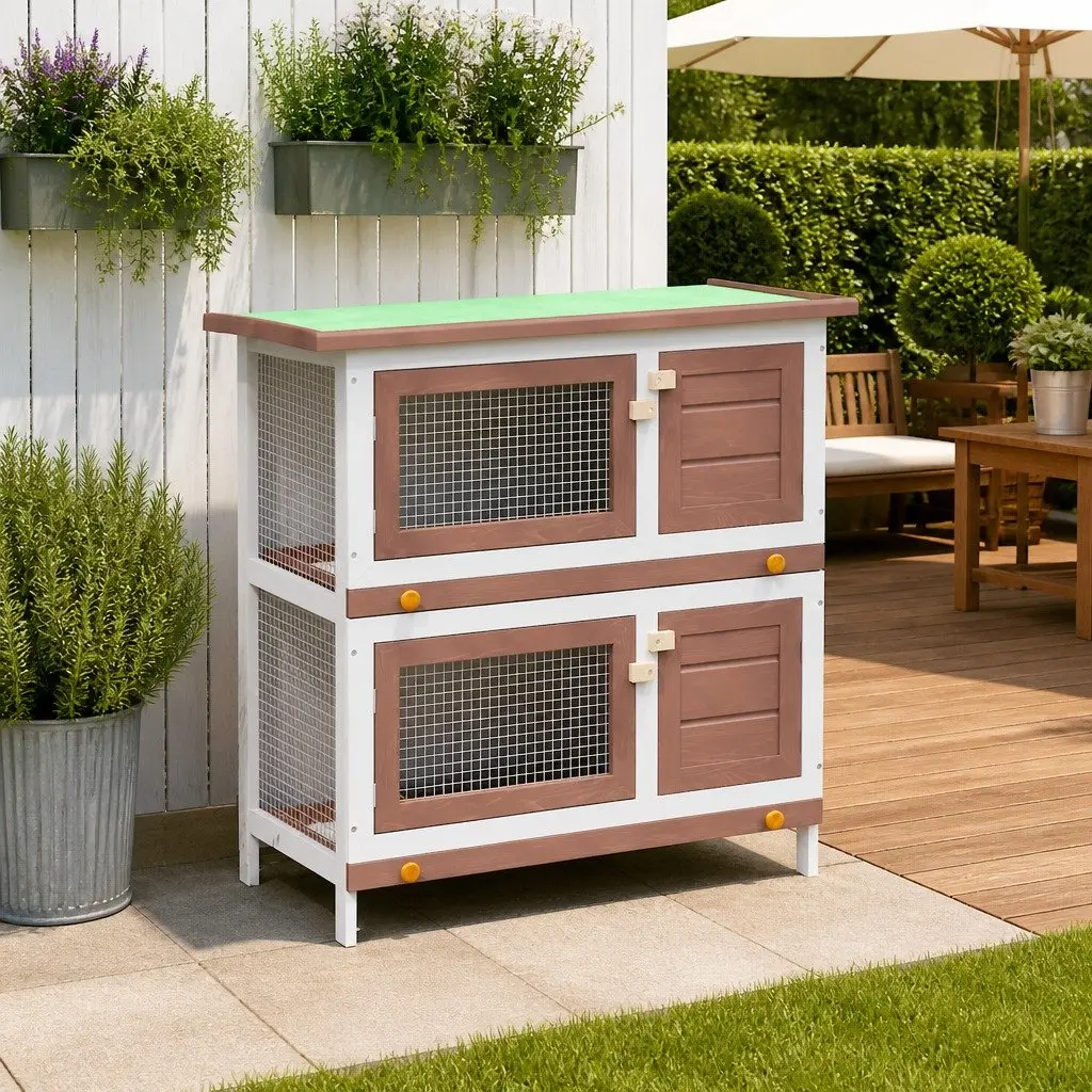 2-Layer Rabbit Hutch for Outdoor Use