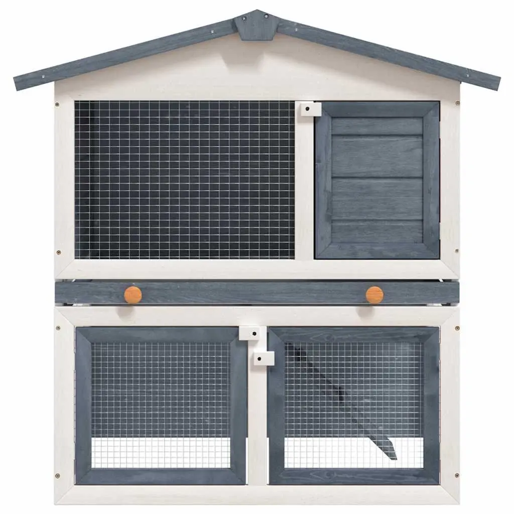 Rabbit Hutch Wooden Two Layer 3 Door Enclosure Small Animal Cage Grey