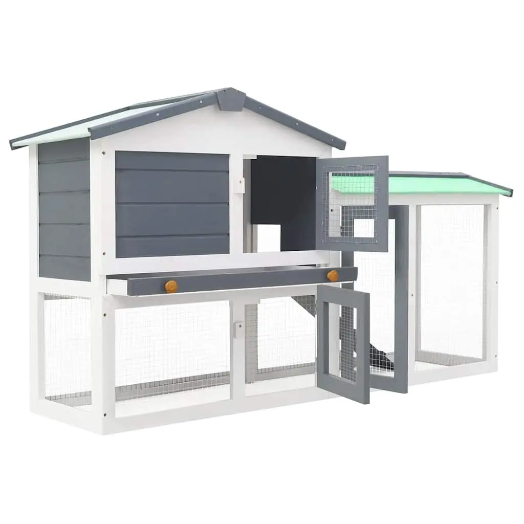 Large Wooden Rabbit Hutch 2-Layer Grey White 145x45x84cm