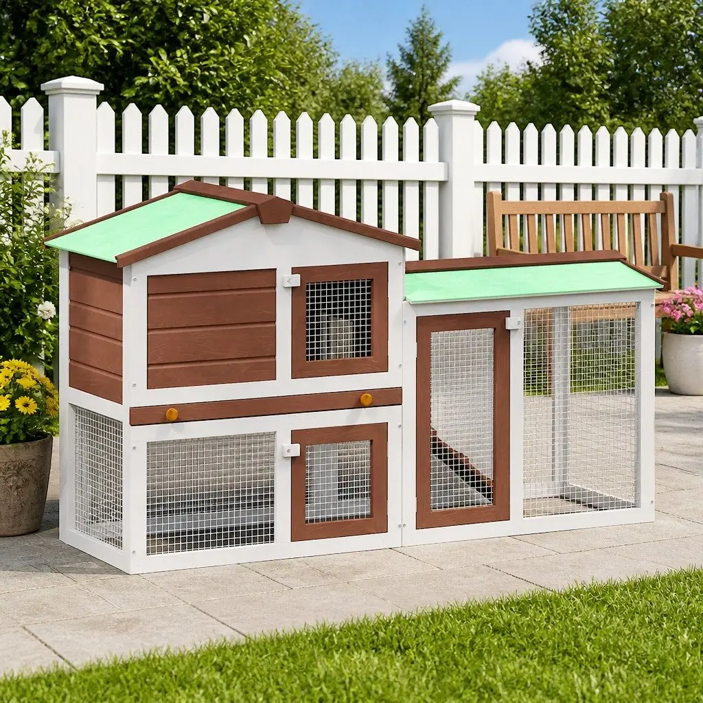 Wooden Hutch for Rabbits with Ramp Access