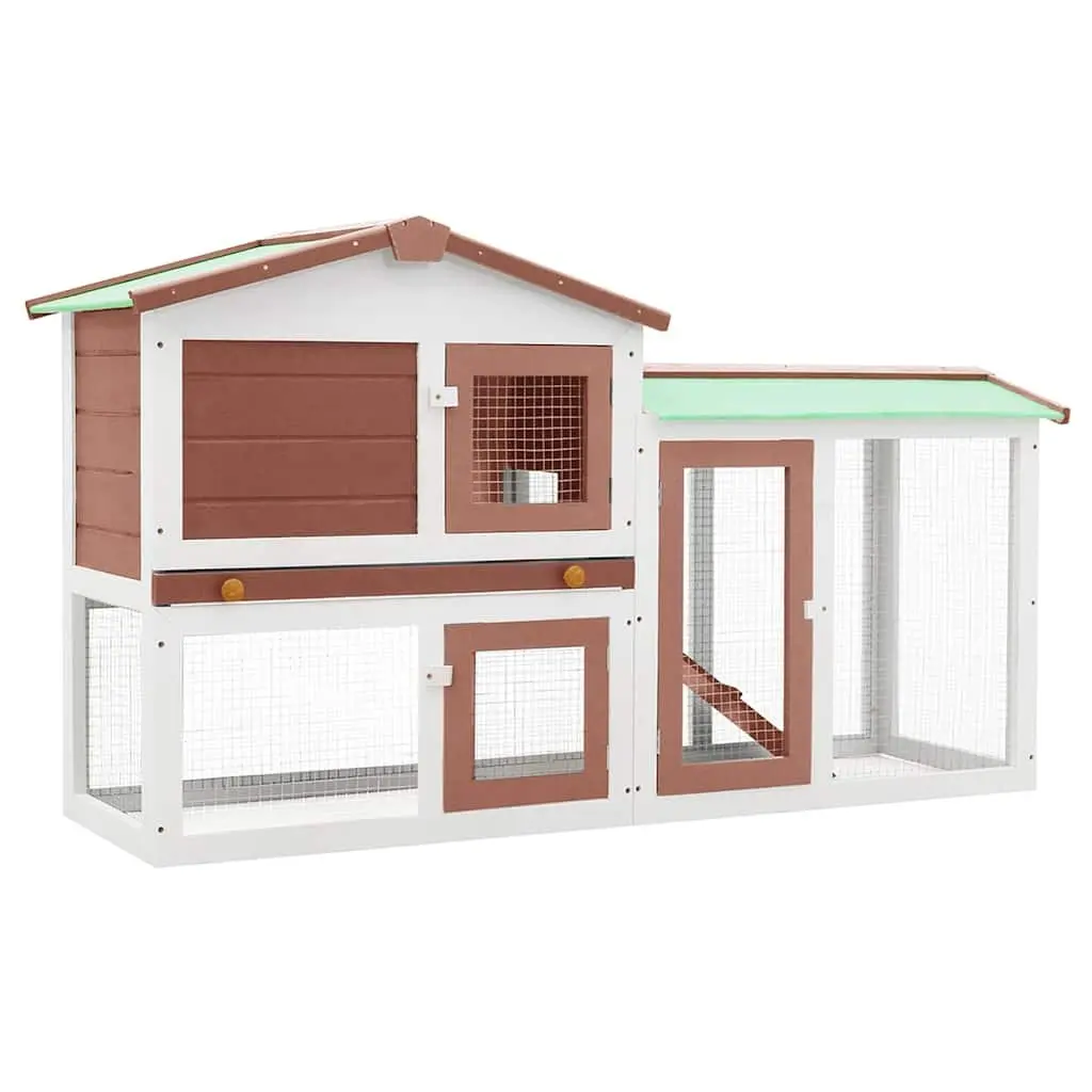 Outdoor Rabbit Hutch Wooden 2 Layer Brown and White 145 x 45 x 84 cm