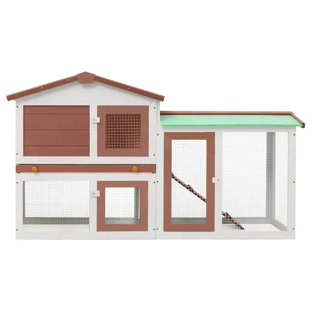 Outdoor Rabbit Hutch Wooden 2 Layer Brown and White 145 x 45 x 84 cm