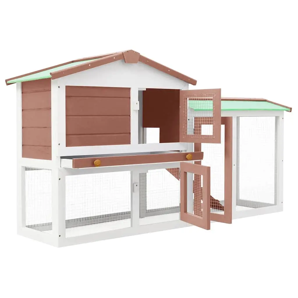 Outdoor Rabbit Hutch Wooden 2 Layer Brown and White 145 x 45 x 84 cm