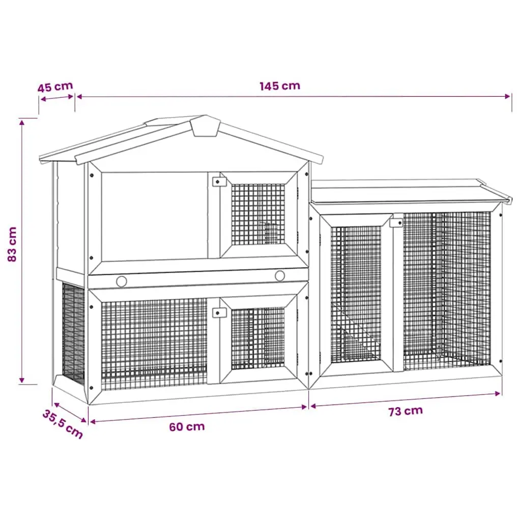 Outdoor Rabbit Hutch Wooden 2 Layer Brown and White 145 x 45 x 84 cm